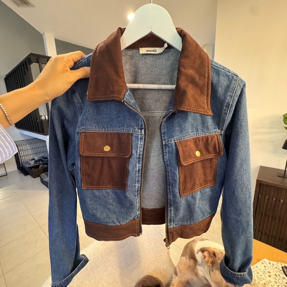 Needli Denim Jacket with Brown Suede Accents